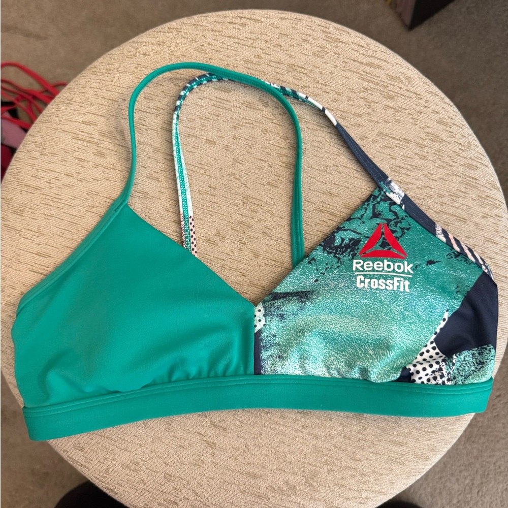 Reebok CrossFit Teal and Navy Patterned Sports Bra